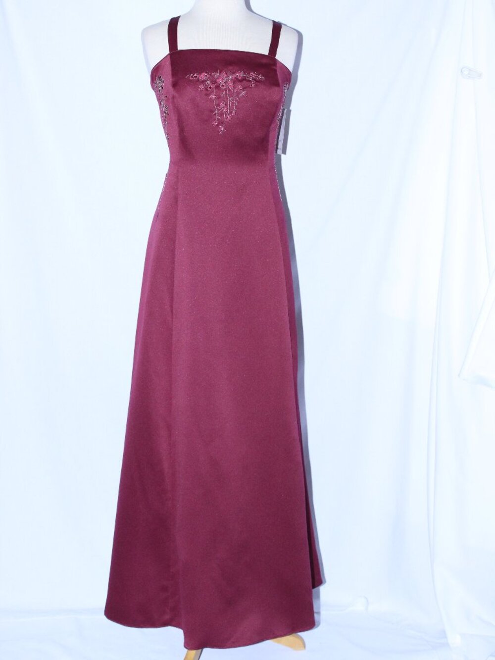 Poly USA #2398 Long Satin Bridesmaid Dress With Embroidery-Size 3X-BURGUNDY-NWT